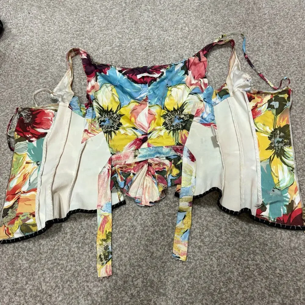 Roberto Cavalli S/S 2003 Bustier Corset Floral Abstract Denim Silk Top Vintage - Picture 10 of 12